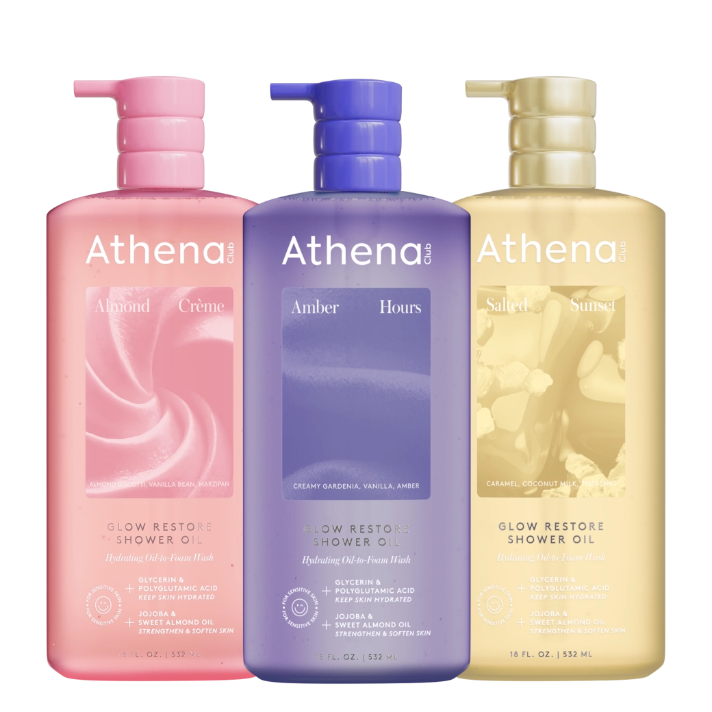 Glow Restore Shower Oil Trio - Almond Creme, Amber Hours, Salted Sunset
